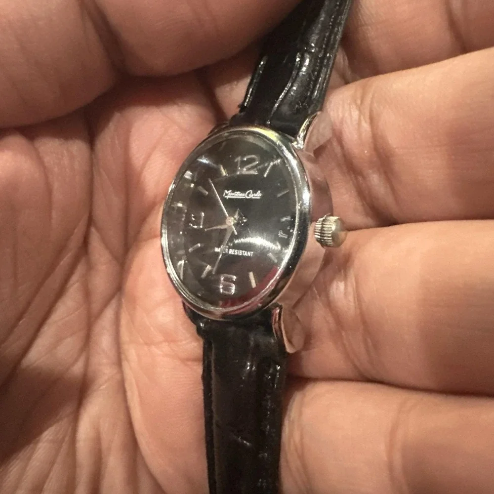 Working MontresCarlo Ladies 25mm Silver Tone Black Dial Strap Analog Watch Fit 7 - Picture 2 of 7